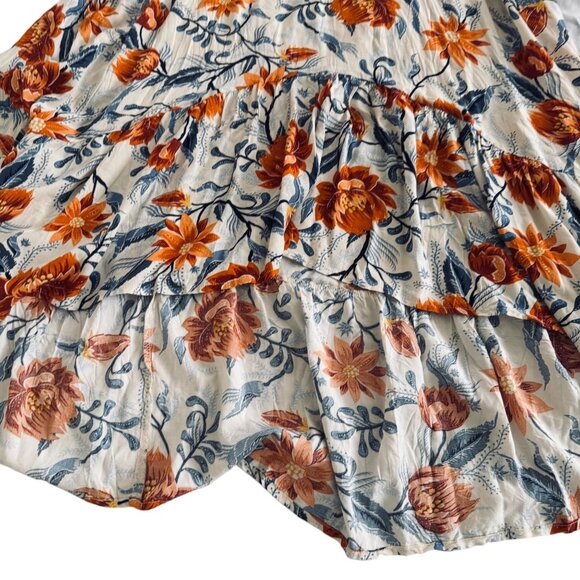 Abel The Label Floral Maxi Dress Size L  Orange V-Neck Tiered Short Sleeve - Picture 5 of 10